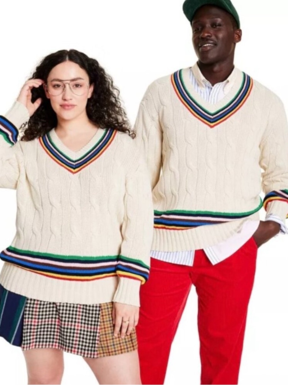 Rowing Blazers x Target Unisex Rainbow Stripe V-Neck Cable Knit Sweater Small